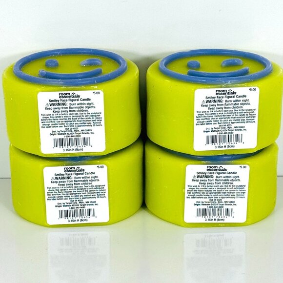 Room Essentials Candle Set Green Blue Smiley Face Figural 3" Decorative 4-Pack - Picture 3 of 4